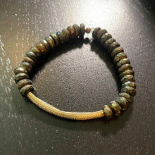 Load image into Gallery viewer, Faceted Bronze Pyrite w/ Gold plate over Sterling Silver &amp; Diamond Bar Bracelet #2647
