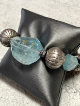 Load image into Gallery viewer, Blue Topaz Nugget, Diamond Wheels &amp; Sumatran Antique Silver Beads #2549
