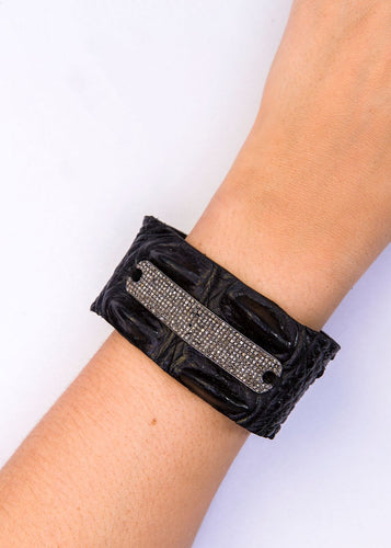 Brown Crocodile Cuff w/ Diamond Bar (Wide) #2775-Bracelets-Gretchen Ventura