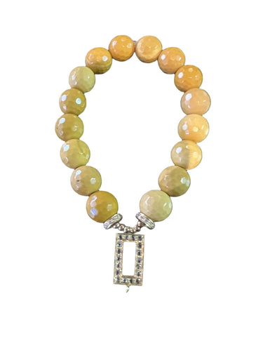 Faceted Mookaite Jasper w/18K Gold Beads, Diamond Wheels & Rectangle Pendant Bracelet-Bracelets-Gretchen Ventura