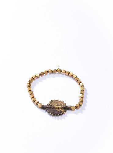 Geometric Brass Beads w/ Vintage Nigerian Brass Bead #4190-Men's-Gretchen Ventura