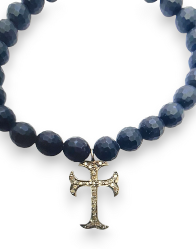 Onyx & Diamond Cross Charm Bracelet-Men's-Gretchen Ventura