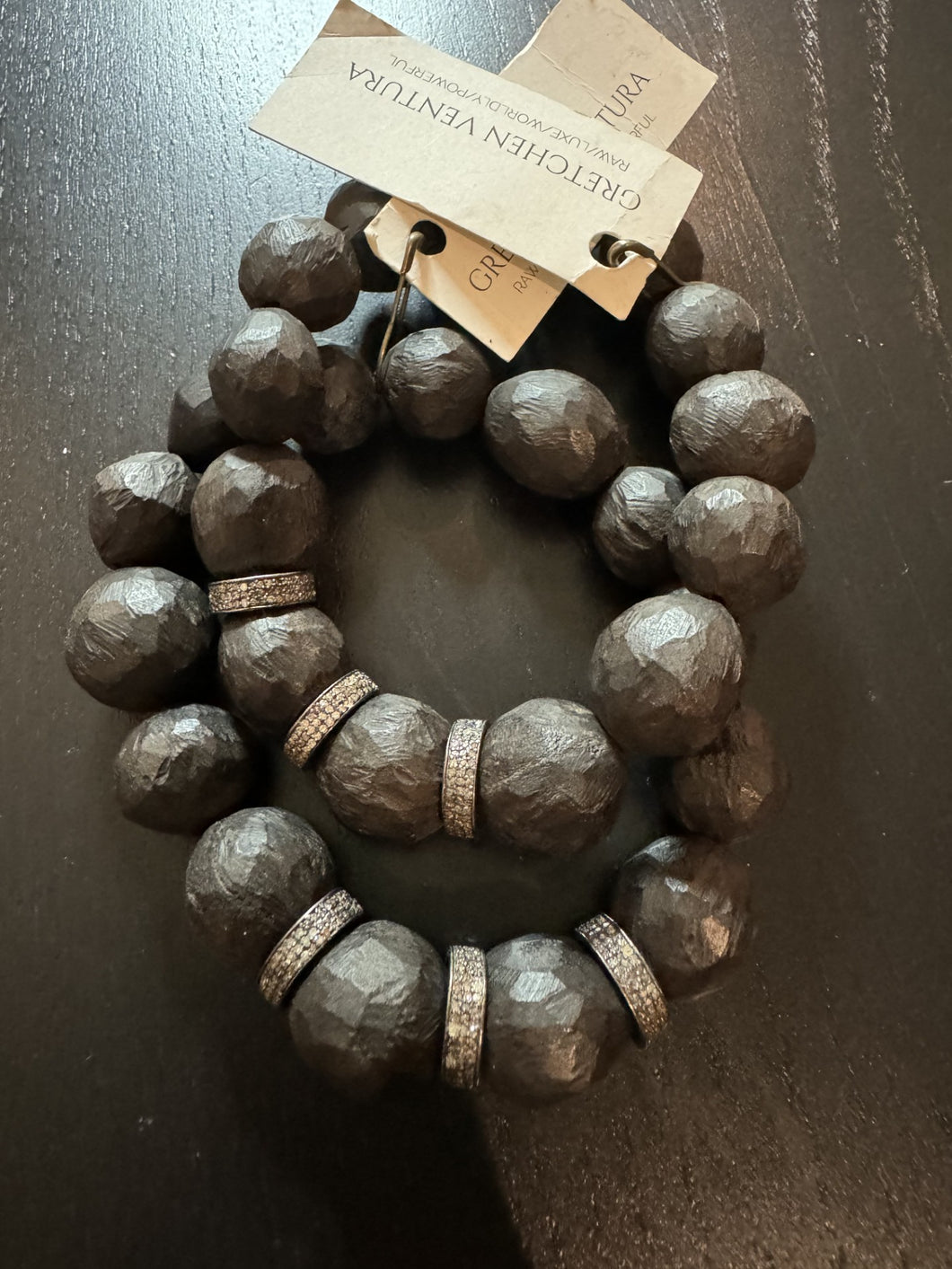 Indonesian Hand Carved Java Wood Beads & Diamond Wheels Bracelet #4554