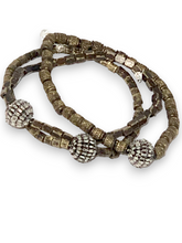 Load image into Gallery viewer, Diamond Baguette Bead &amp; Antique&#39;d Brass Beads Bracelet #6100

