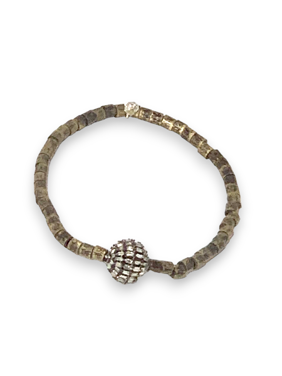 Diamond Baguette Bead & Antique'd Brass Beads Bracelet #6100