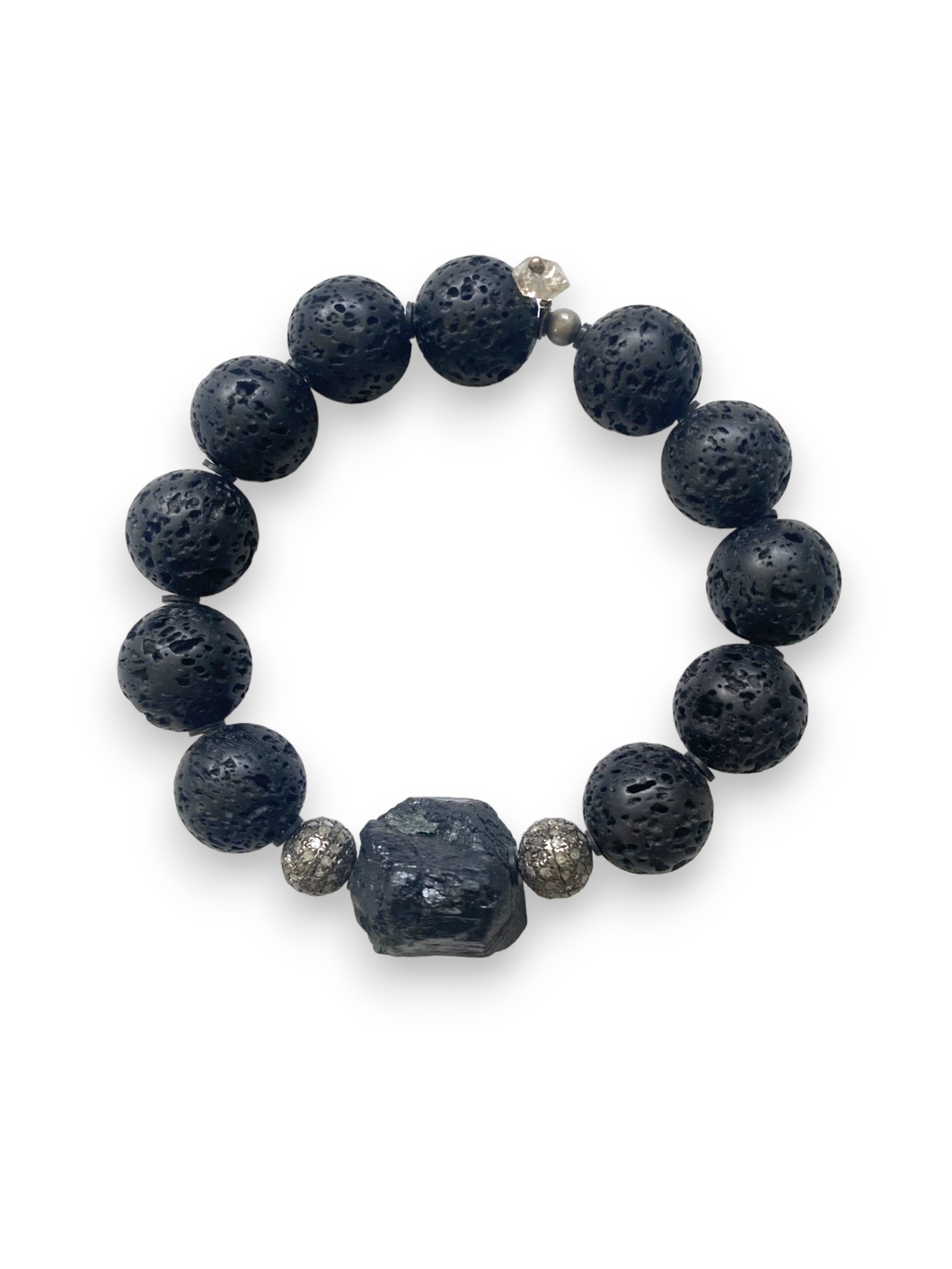 Canary Island Lava Beads w/Black Tourmaline Chunk & Diamond Beads Bracelet #6117