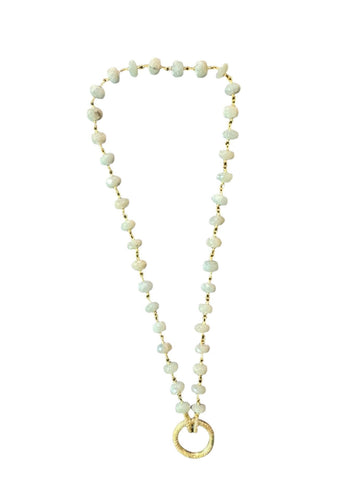 Faceted Silverite Plated Small Aqua Marine in Gold Plated Sterling Silver Rosary Chain Diamond Clasp & Rings-Necklaces-Gretchen Ventura