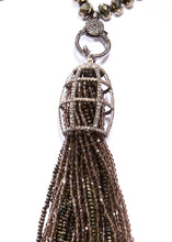 Load image into Gallery viewer, Smoky Quartz, Pyrite, Diamond &amp; Sterling Cage Tassel w/Faceted Pyrite Chain #9449
