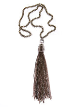 Load image into Gallery viewer, Smoky Quartz, Pyrite, Diamond &amp; Sterling Cage Tassel w/Faceted Pyrite Chain #9449
