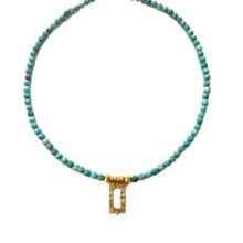 Load image into Gallery viewer, Faceted Turquoise Beads W/ 18K Beads &amp; Diamond Drop W/ Gold Plate Diamond Clasp #9587
