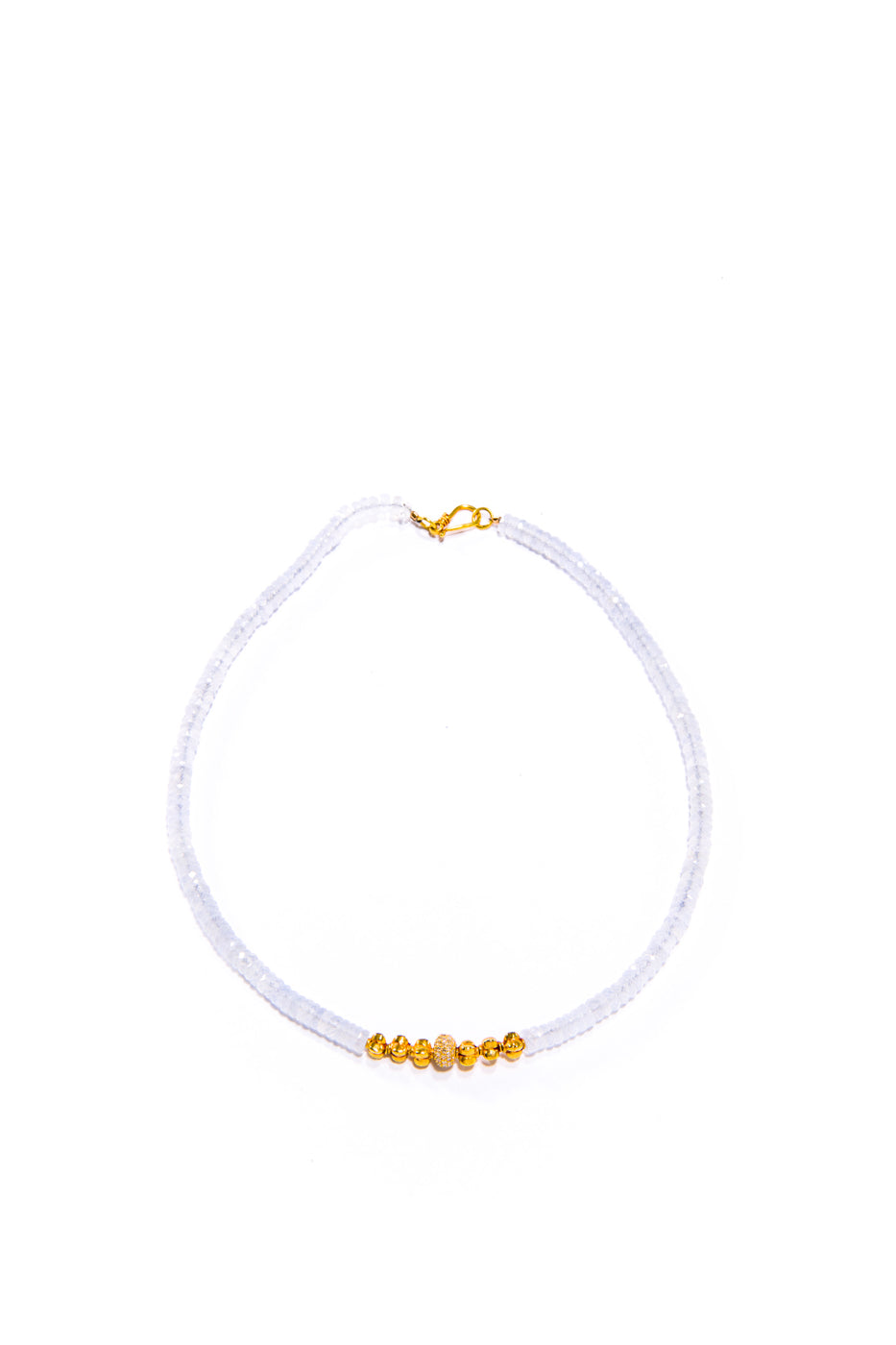 Faceted Chalcedony Heishi Bead, Gold & Diamond Necklace-Necklaces-Gretchen Ventura