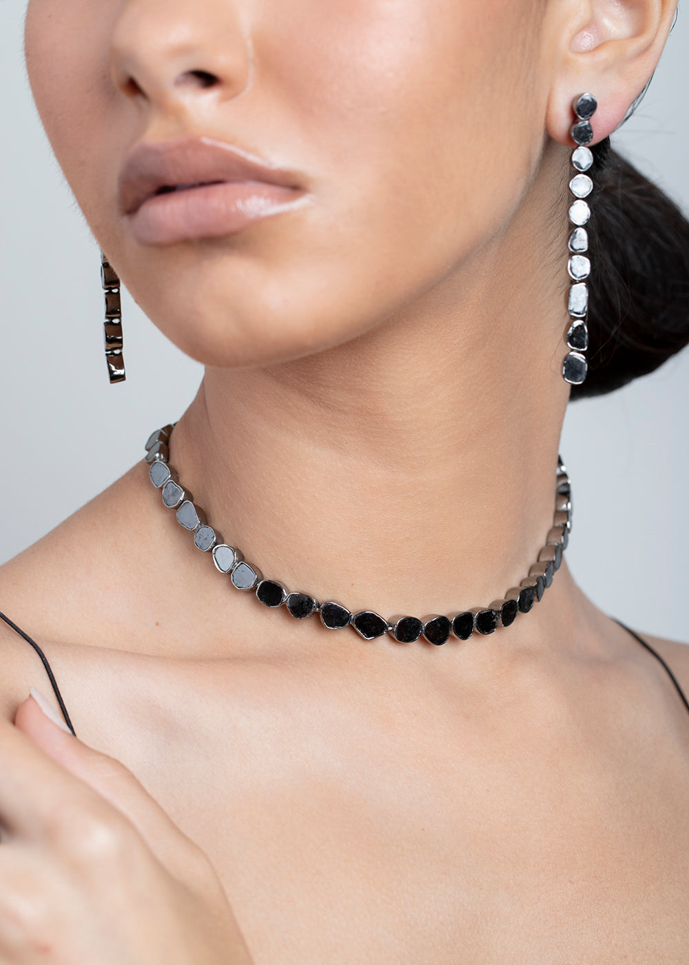 Black Diamond Slice (3.38 C) & Sterling Drop Earrings (2.75
