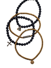 Load image into Gallery viewer, Onyx Bead &amp; Diamond Cross Charm Bracelet-Men&#39;s-Gretchen Ventura
