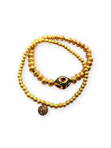 Gold Plate & Diamond Circle Charm Bracelet-Men's-Gretchen Ventura