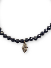 Load image into Gallery viewer, Black Spinel &amp; Diamond Hamsa Charm Bracelet-Men&#39;s-Gretchen Ventura
