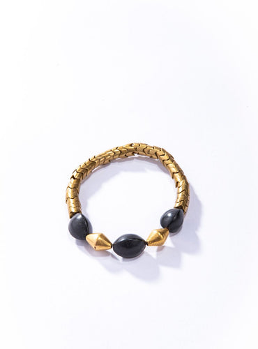22K Plate Beads, Javanese Beads & Brass Snake Bead Bracelet #4232-Men's-Gretchen Ventura