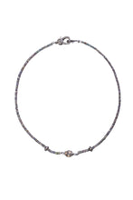 Load image into Gallery viewer, Changing Color Faceted Sapphire w/Matte Rhodium Plated Silver &amp; Diamond Wheels, Sterling &amp; Rose Cut Diamond Bead
