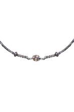 Load image into Gallery viewer, Changing Color Faceted Sapphire w/Matte Rhodium Plated Silver &amp; Diamond Wheels, Sterling &amp; Rose Cut Diamond Bead
