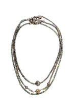 Load image into Gallery viewer, Changing Color Faceted Sapphire w/Matte Rhodium Plated Silver &amp; Diamond Wheels, Sterling &amp; Rose Cut Diamond Bead
