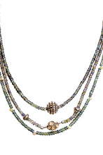 Load image into Gallery viewer, Changing Color Faceted Sapphire w/Matte Rhodium Plated Silver &amp; Diamond Wheels, Sterling &amp; Rose Cut Diamond Bead
