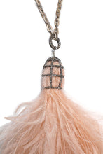 Load image into Gallery viewer, Pink Feather Tassel in Sterling &amp; Diamond Cage w/Sterling Silver Small GV Chain
