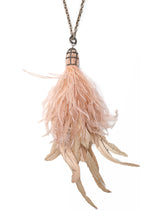 Load image into Gallery viewer, Pink Feather Tassel in Sterling &amp; Diamond Cage w/Sterling Silver Small GV Chain
