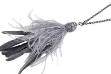 Load image into Gallery viewer, Grayish Blue Feather Tassel Necklace-Necklaces-Gretchen Ventura

