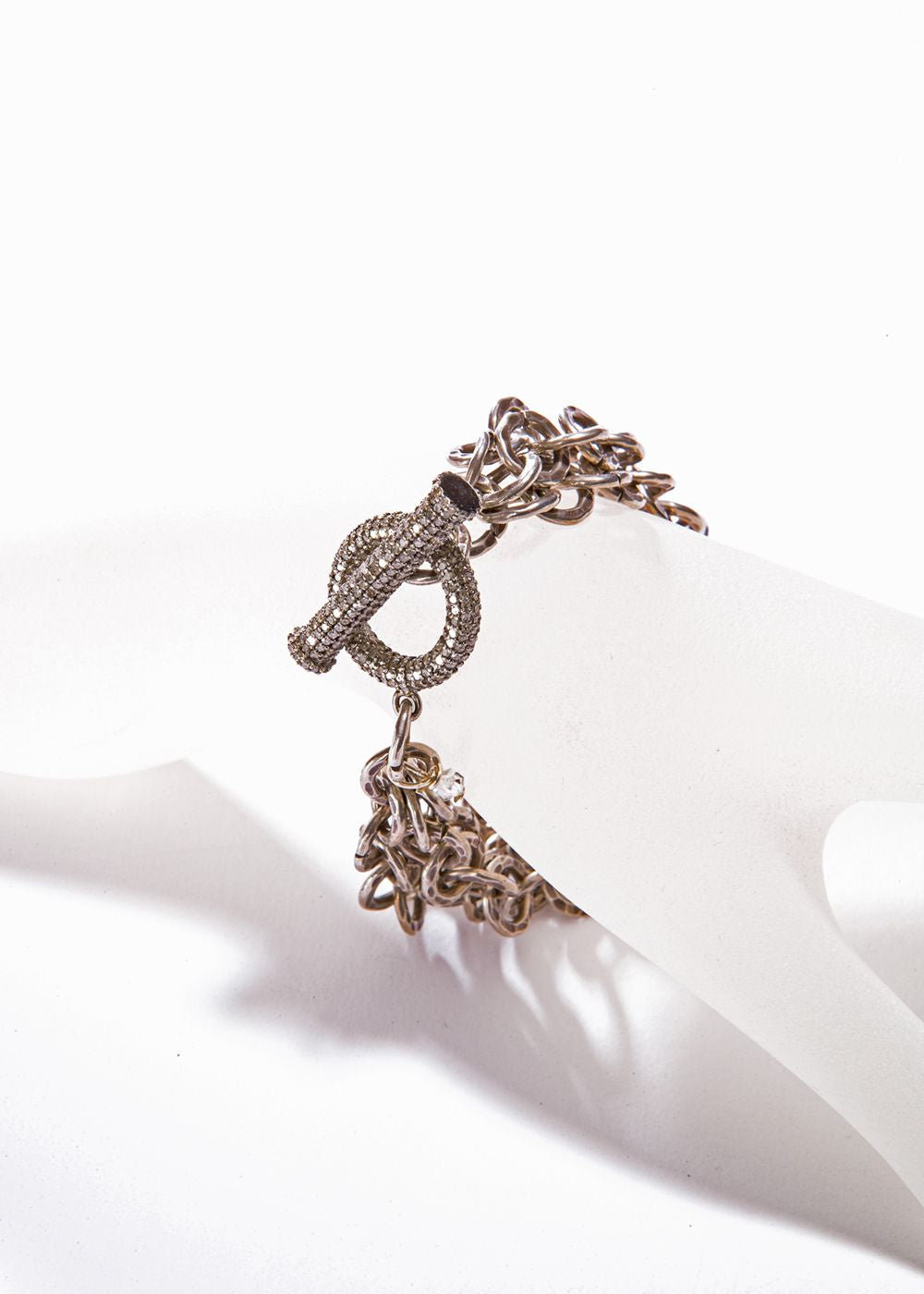 Triple Hammered Silver & Diamond Toggle Bracelet-Bracelets-Gretchen Ventura