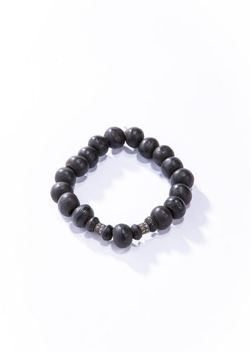 Hand Carved Javanese Beads w/ Diamond Sterling Wheels Bracelet #4224-Men's-Gretchen Ventura