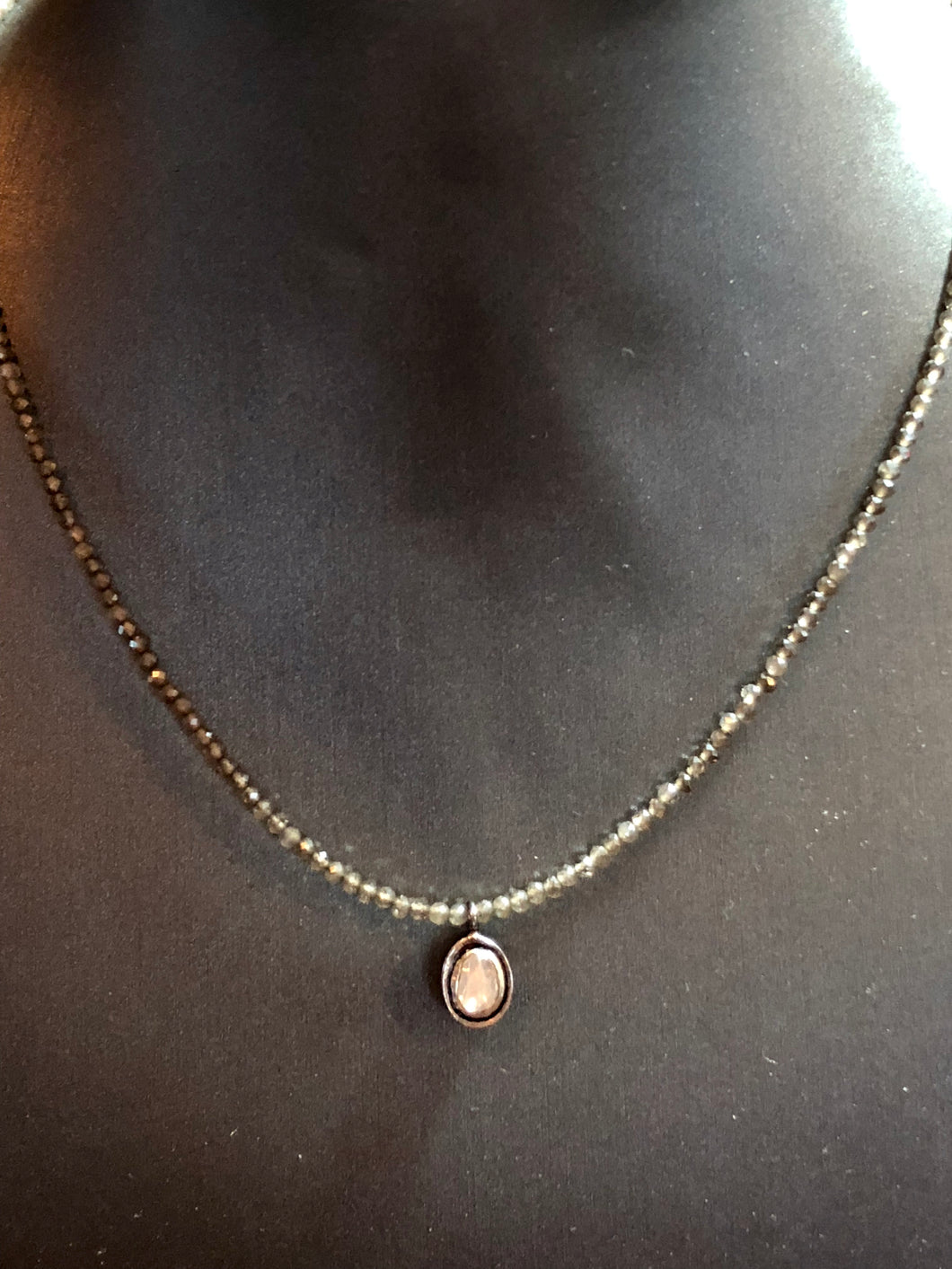 2 mm Faceted Mystic Quartz w/ Rose Cut Diamond Pendant (14