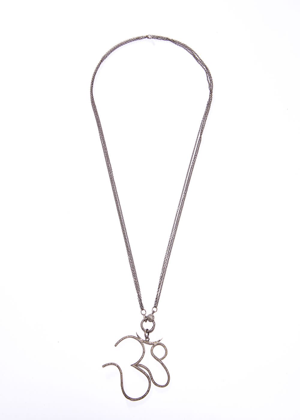 Pave Diamond & Sterling OM Pendant w/Diamond Cut Sterling Rosary Bead Chain w/Diamond Lobster Claw Clasp #1071