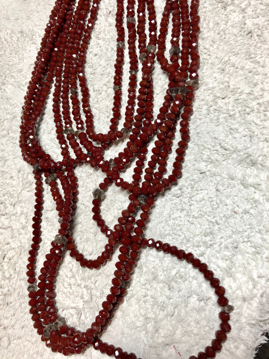 8 Strand Blood Red Faceted Lead Crystal w/Herkimer Diamonds and Sterling Clasp #1381