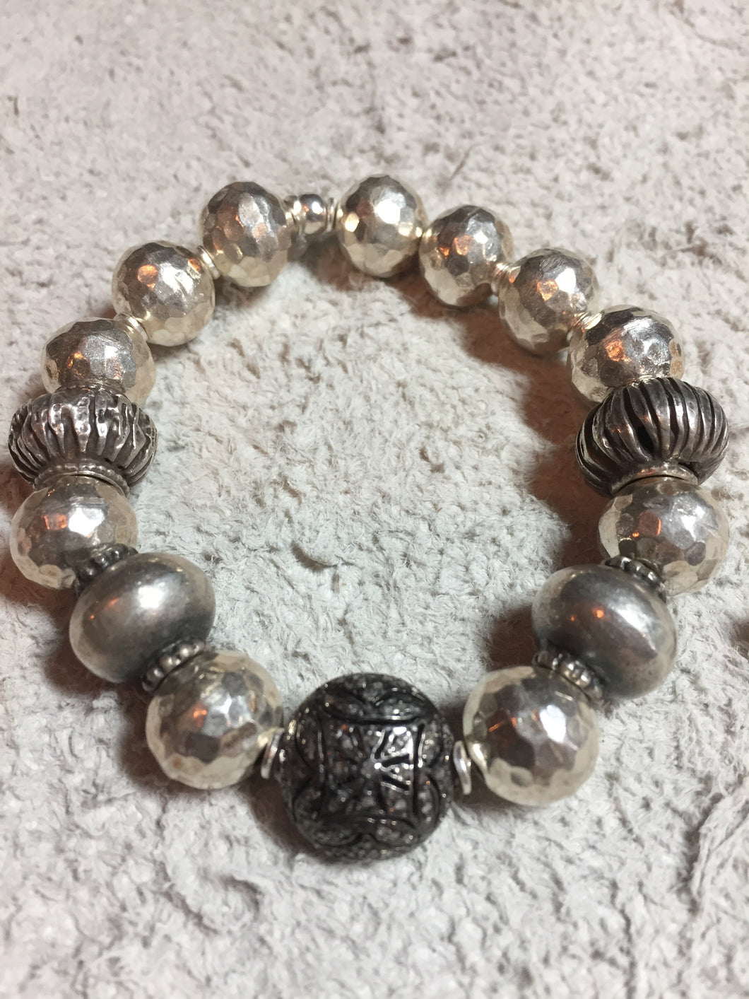 Hand Hammered Hill Tribe Sterling Silver (97%), Antique Indian Sterling Beads & Diamond Bead #2638