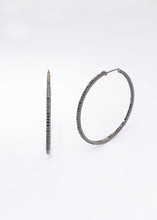 Load image into Gallery viewer, Rhodium Plated Silver w/ Black Diamond Hoops (50 mm) #3345-Earrings-Gretchen Ventura
