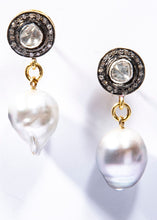 Load image into Gallery viewer, Gray South Sea Tahitian Pearl Earrings on Rose Cut &amp; Pave Diamond Sterling Silver Posts #3488-Earrings-Gretchen Ventura

