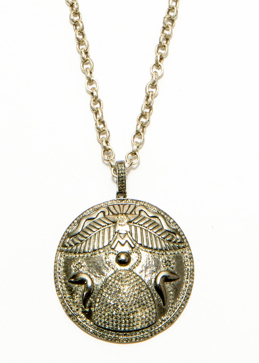 Diamond & Blackened Sterling Silver Egyptian Ancient Symbol for strength and transformation w/ Vintage Sterling Chain (28