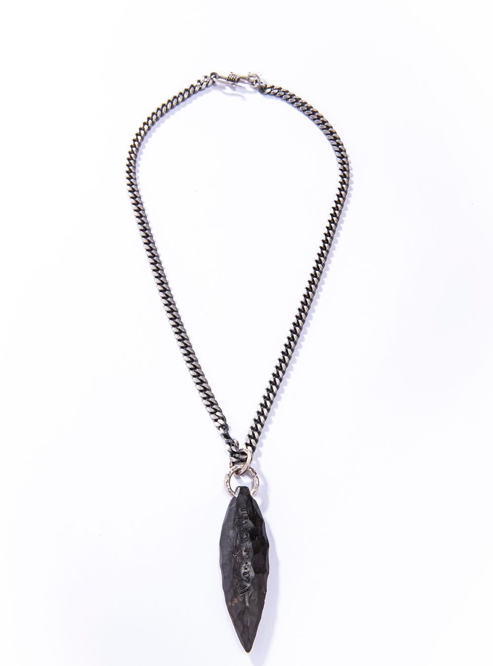 Hand Carved & Engraved Indonesian Dark Wood Pendant w/ Oxidized Sterling Curb Chain (16
