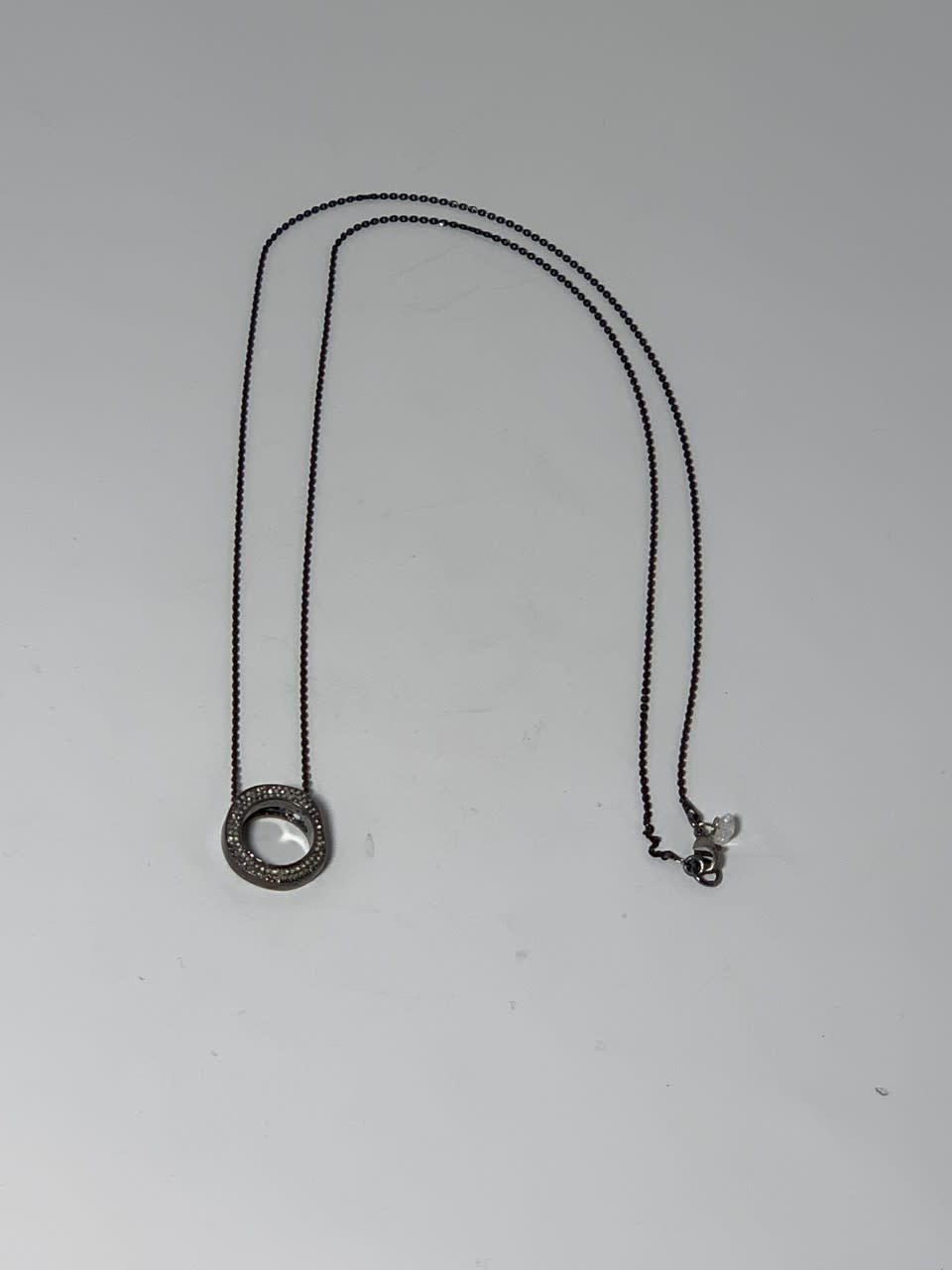 Blackened Sterling Organic Diamond Ring on Blackened Sterling Chain (18