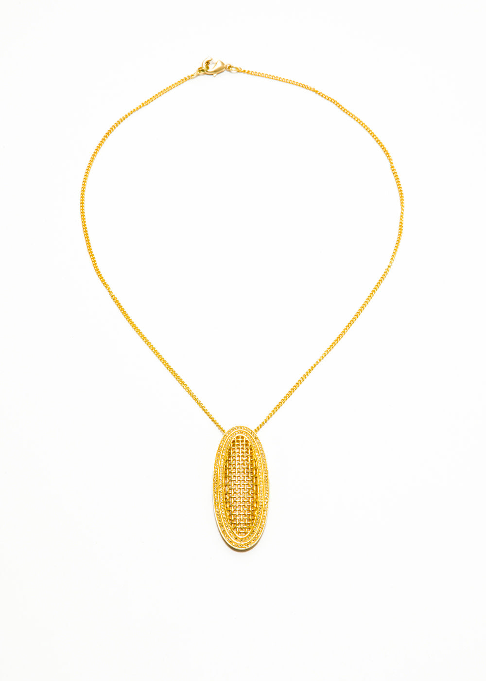 Gold Plate over Sterling Diamond Encrusted Oval w/ Gold Plate over Sterling Chain (18