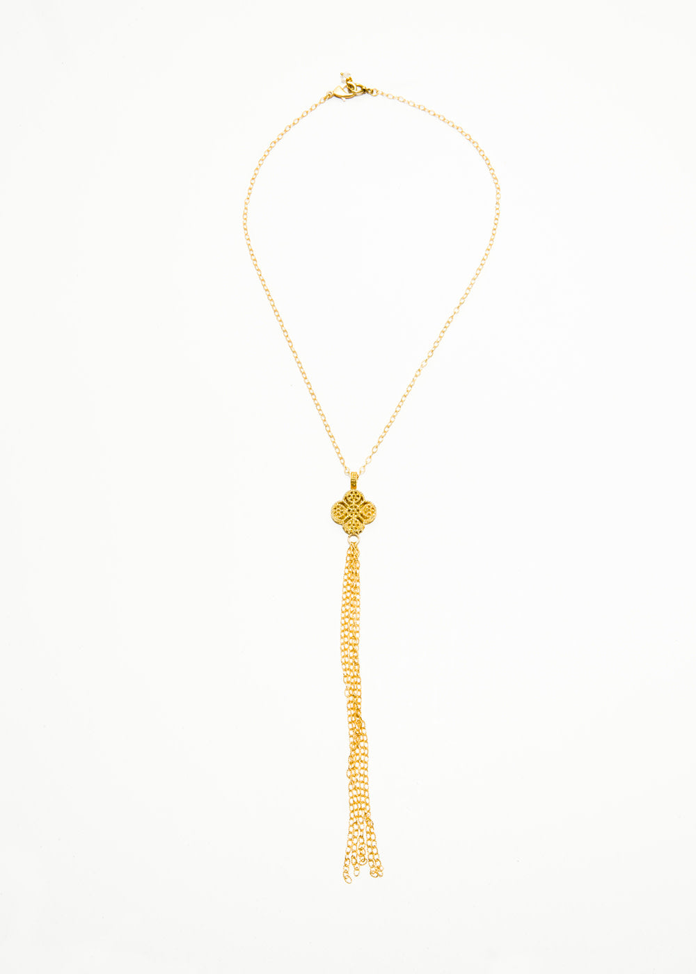 Gold Plate over Sterling & Diamond Clover W/ Gold Plate over Sterling Chain (14