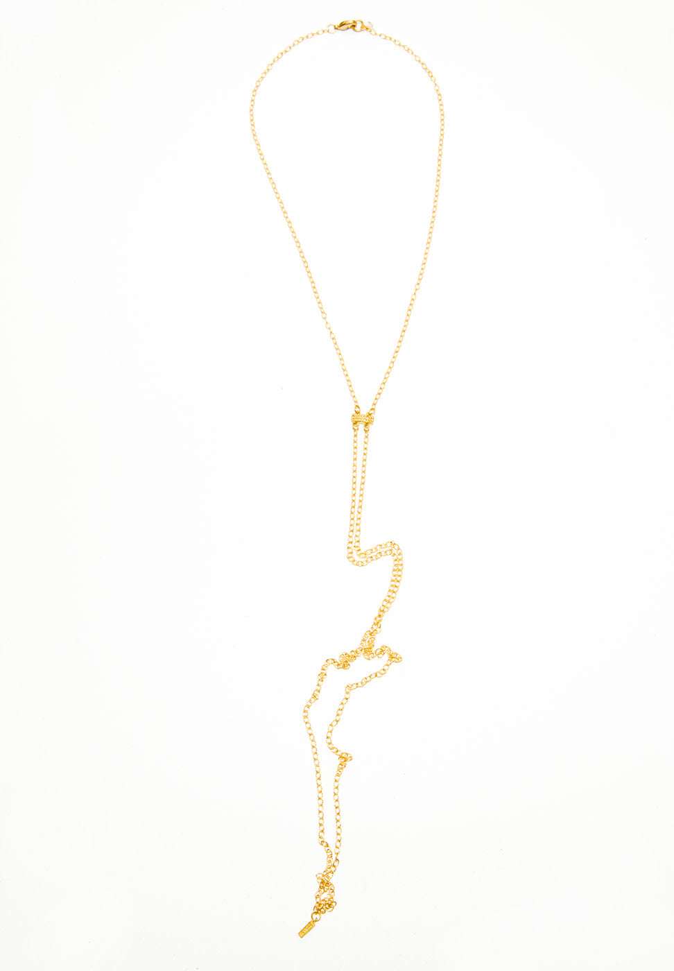 Blackened Sterling or Gold Plate over Sterling Chain & Pave Diamond Lariat (18