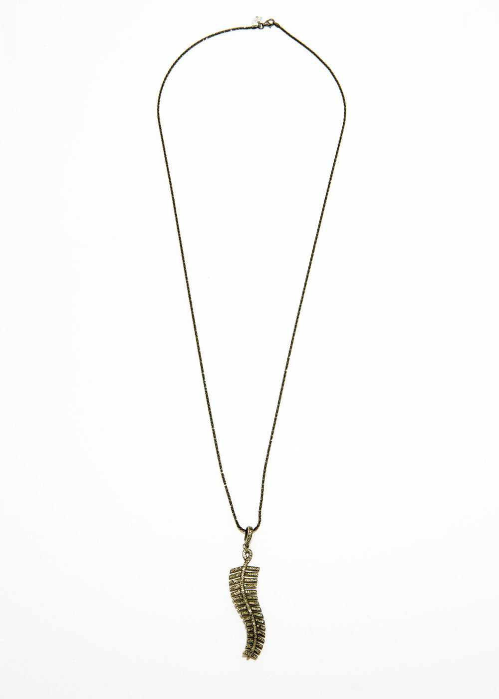 Diamond Pave Feather pendent on Rhodium Plate over Sterling Chain (30