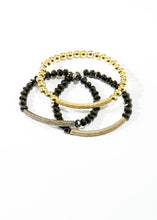 Load image into Gallery viewer, Faceted Bronze Pyrite w/ Gold plate over Sterling Silver &amp; Diamond Bar Bracelet #2647
