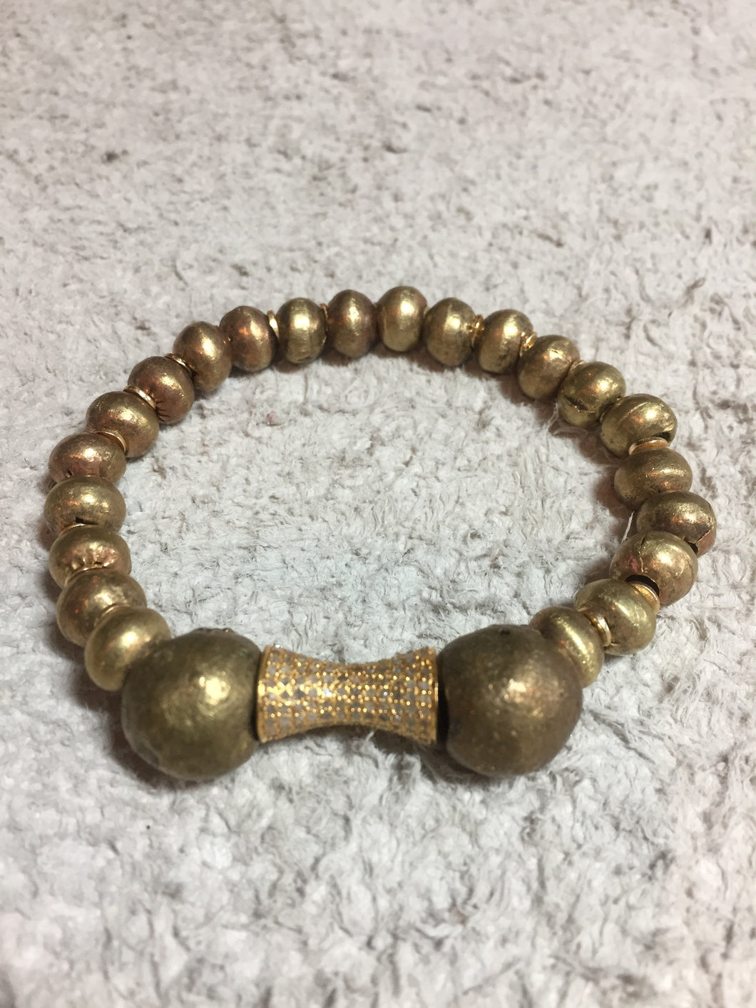 Vintage Nigerian Brass Beads w/ Gold Filled Diamond Cylinder #6113