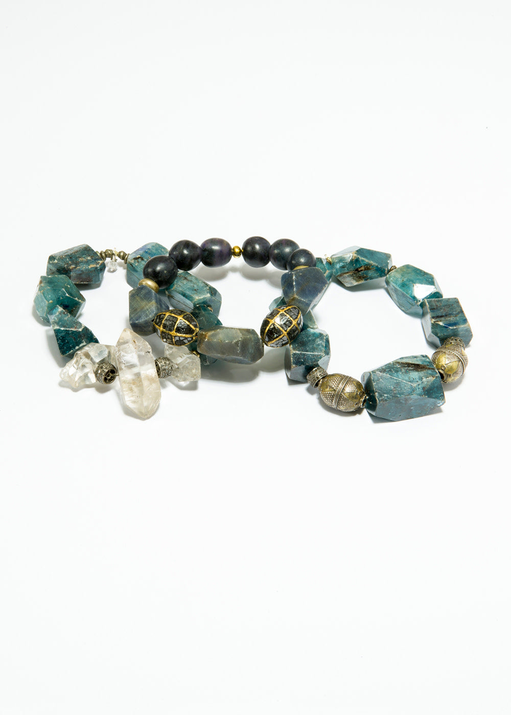 Raw Sapphire nuggets, w/ Black Raw Diamond Beads Bracelet #6122