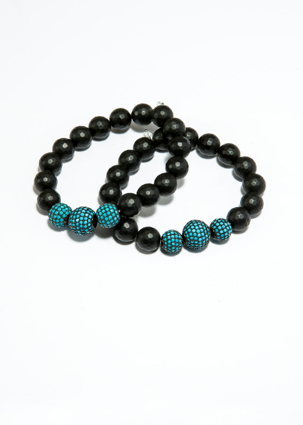 Faceted Black Onyx Bracelet w/ Turquoise Beads #6135
