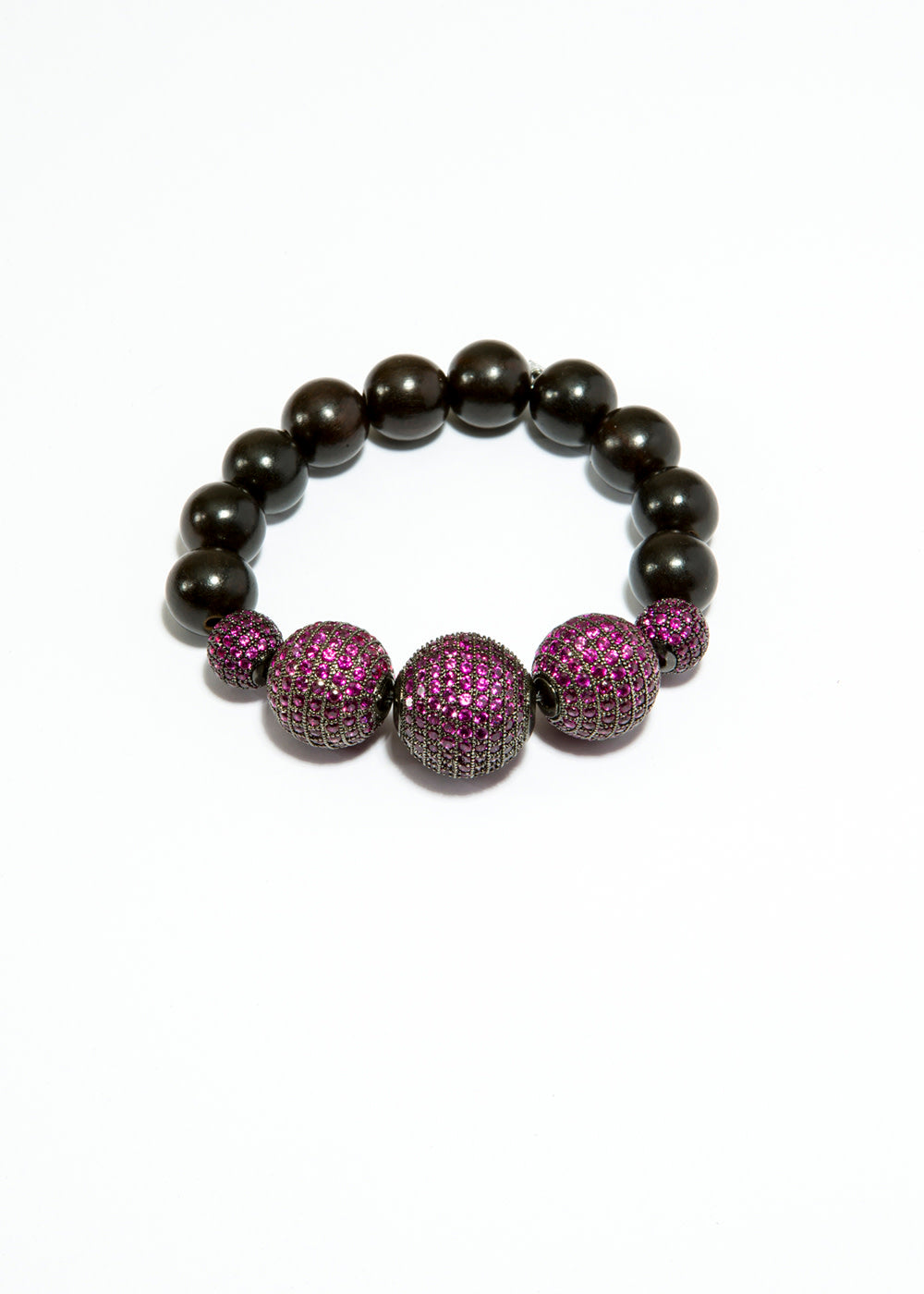 Black Wood Beads bracelet w/ Ruby CZ beads #6136
