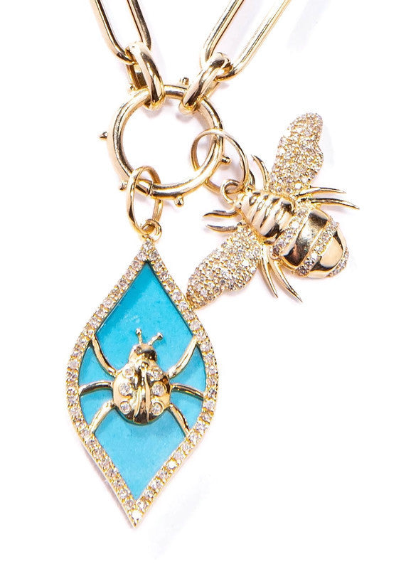 14K Yellow Gold Turquoise, & Diamond Lady bug Pendant #7194-Neck Pendant-Gretchen Ventura