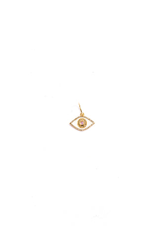 14K Yellow Gold, Diamond, Labradorite & Enamel Evil Eye Pendant (.80
