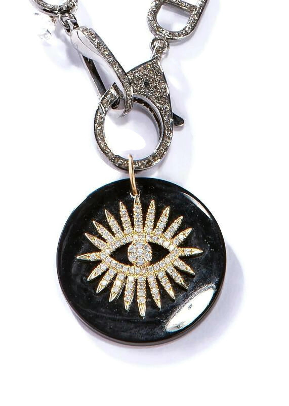 18 K Gold & Single Cut Diamond ( 0.60 C) Evil eye on Onyx Pendant #7226-Neck Pendant-Gretchen Ventura